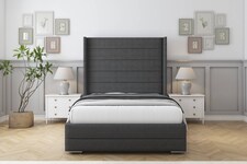 Sloomy Sterling Graphite Dumfries Bed Frame With 50" Upholstered Wingback Headboard 4' Small Double