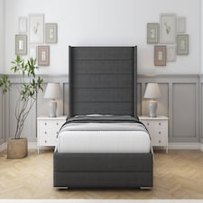 Sloomy Sterling Graphite Dumfries Bed Frame With 50" Upholstered Wingback Headboard 4' Small Double