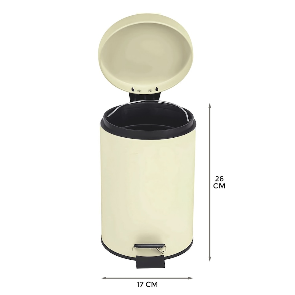 image 1 of Small Stainless Steel 3 Ltr Pedal Bin Kitchen Bathroom Toilet Rubbish, Cream | Cream