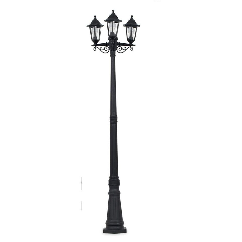 image 1 of ValueLights Traditional 1.95m Black 3 Way IP44 Outdoor Garden Lamp Post Light - Complete with 3 x 6w LED ES E27 Warm White Bulbs | Black