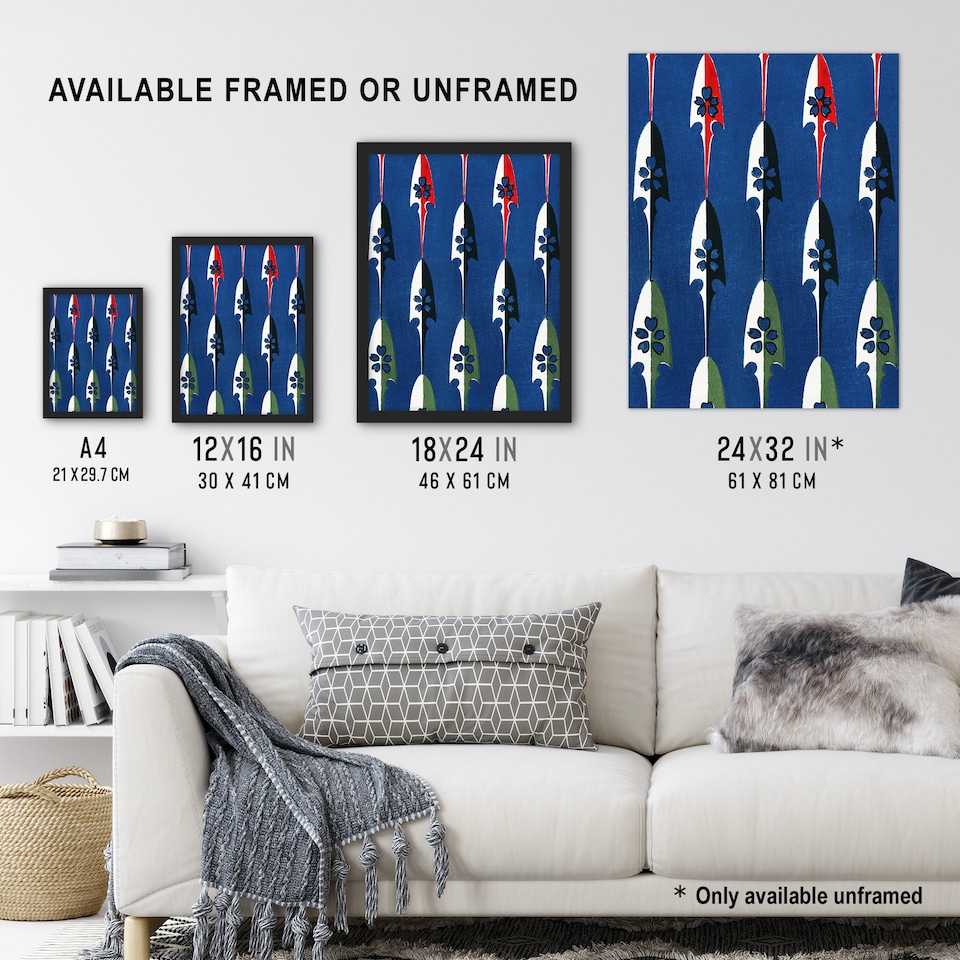 image 1 of Vintage Japanese Arrowheads Pattern Vintage Wall Art Print Korin 18x24"