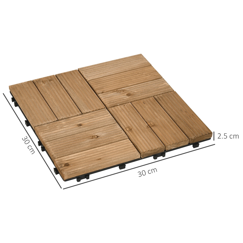 image 1 of Outsunny 27 Pcs Wooden Decking Tiles, 30x30cm Decking Boards, Brown