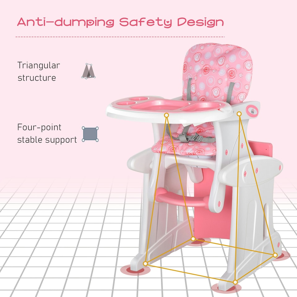 image 1 of HOMCOM 2-in-1 Convertible Baby High Chair Booster Seat w/ Removable Tray Pink