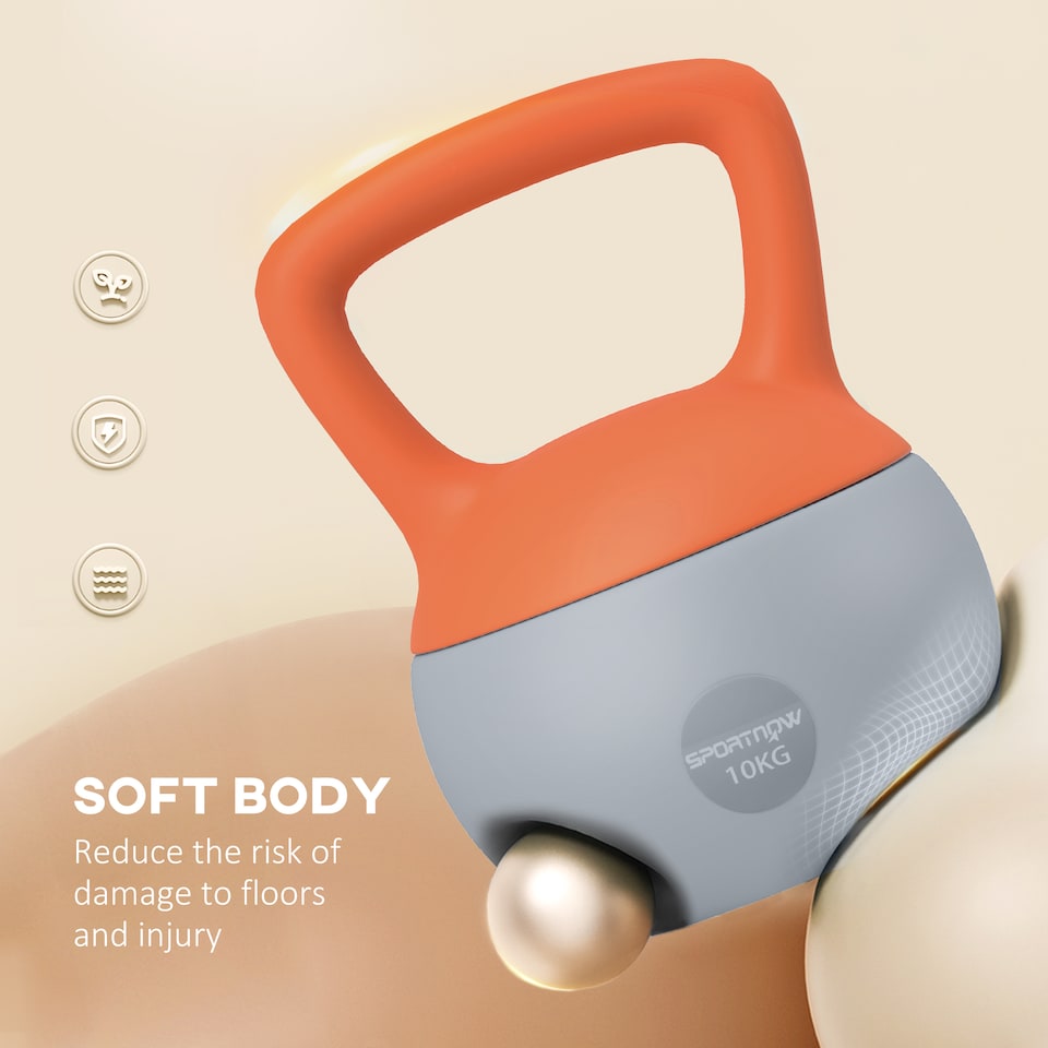 image 1 of SPORTNOW Soft Kettlebell, 10kg Kettle Bell with Non-Slip Handle for Home Gym Weight Lifting and Strength Training, Orange and Grey