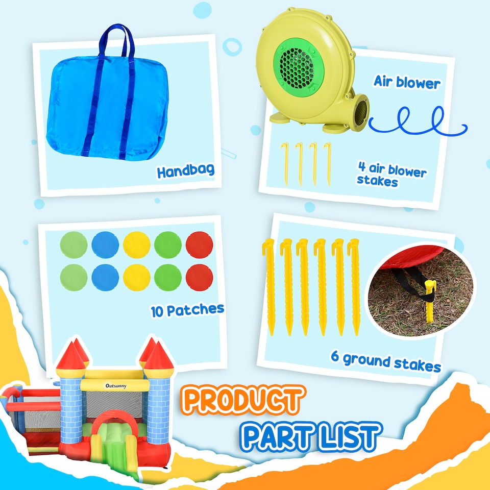 image 1 of Outsunny Bouncy Castle W  Fun Features, Blower, Multicoloured
