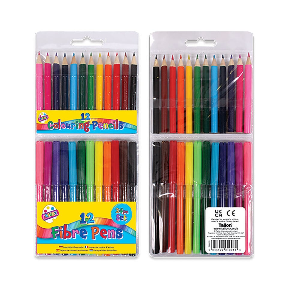 image 1 of Artbox 12 Fibre Pens & 12 Half Size Colouring Pencils Art Set Pack of 12 1098