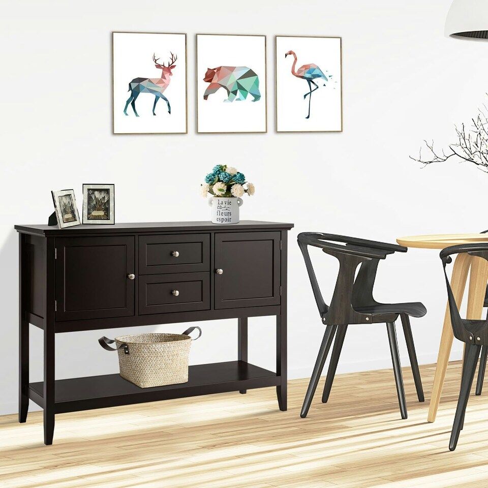 image 1 of COSTWAY Sideboard Storage Cabinet Narrow Console Table Brown