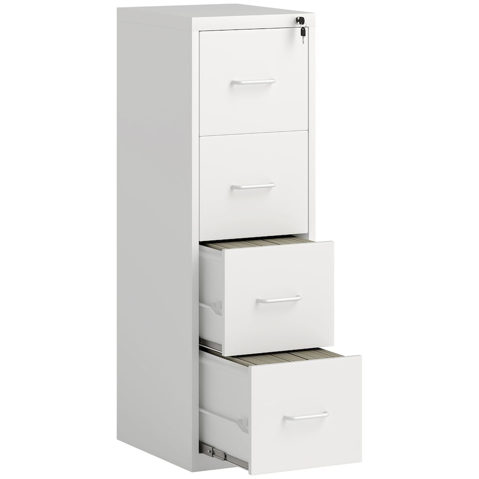 image 1 of HOMCOM 4 Drawer Filing Cabinet, Vertical File Cabinet with Adjustable Hanging Bar for A4 and Letter Size, Steel Printer Stand for Home Office, White | White | White