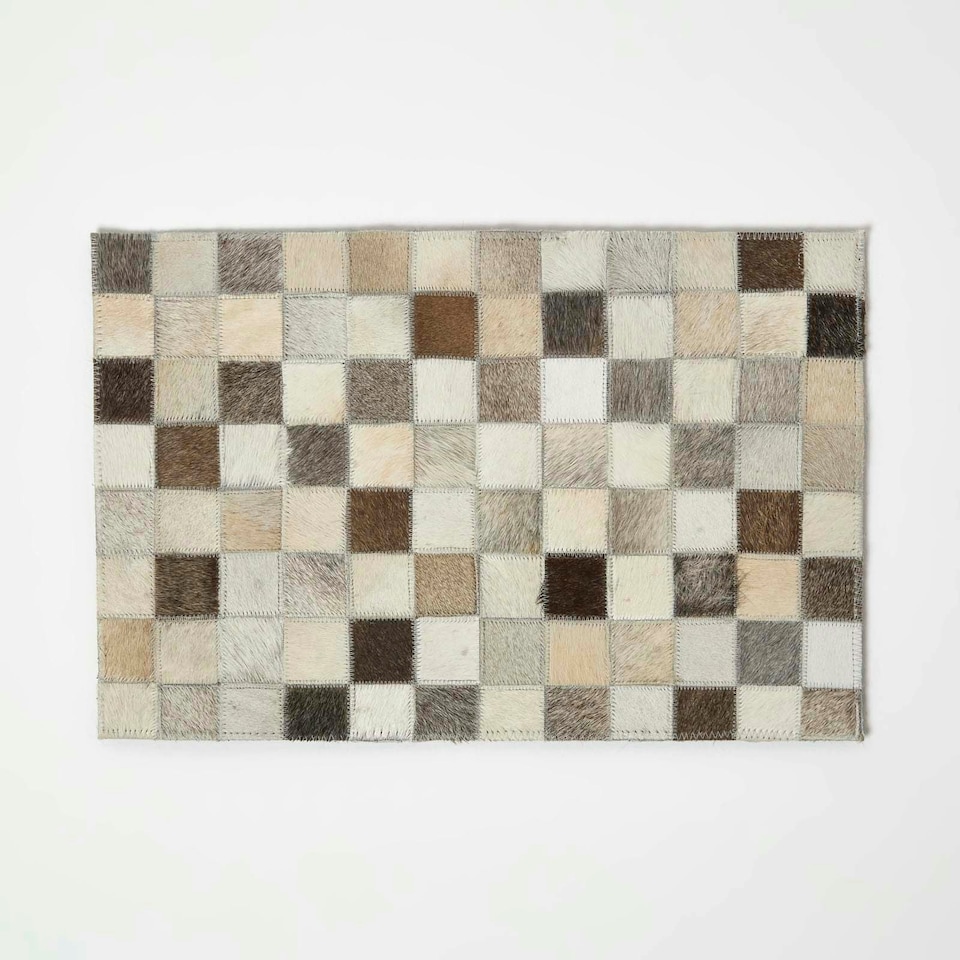 image 1 of Homescapes Block Check Grey Leather Placemats Set of 4