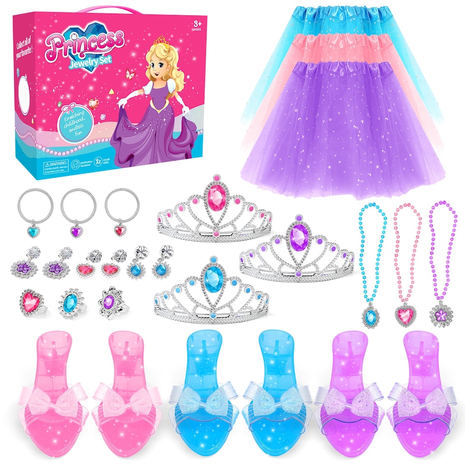 image 1 of Princess Dress-Up and Makeup Toy Set for Girls – Complete Pretend Play Kit with Crown, Jewelry & Accessories
