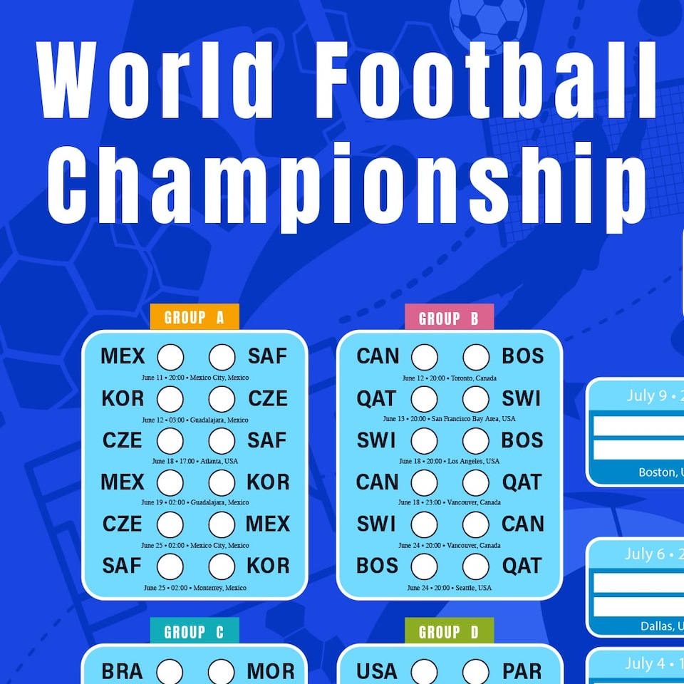 image 1 of World Football Championship Cup 2026 A3 Fixture Wall Chart