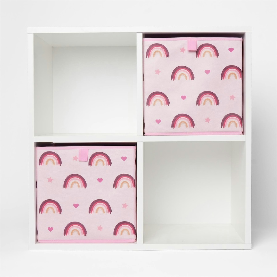 image 1 of OHS Kids 2 Pack Rainbow Print Folding Storage Cube Boxes, 27x27cm - Blush Pink