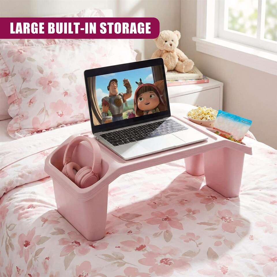 image 1 of GEEZY Pink Plastic Portable Bed Tray With Storage