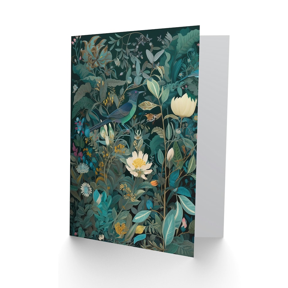 image 1 of Audubon Style Birds in Blooming Wildflower Field Nature Greeting Card