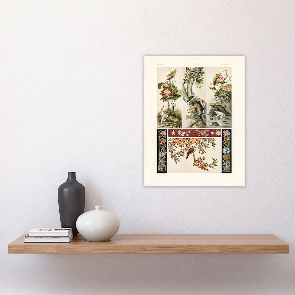 image 1 of Chinese Patterns of Birds and Flowers Racinet Wall Art Poster Print 12X16"