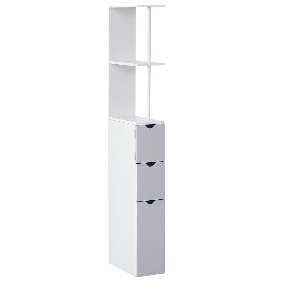 image 1 of HOMCOM Tall Bathroom Storage Cabinet with Shelf and Drawers, White, Grey