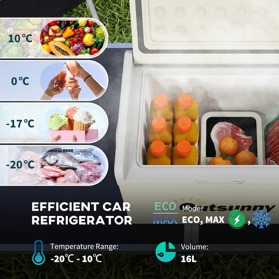 image 1 of Outsunny 16L Car Refrigerator Fridge Freezer, 12/24V DC and 100-240V AC, Khaki