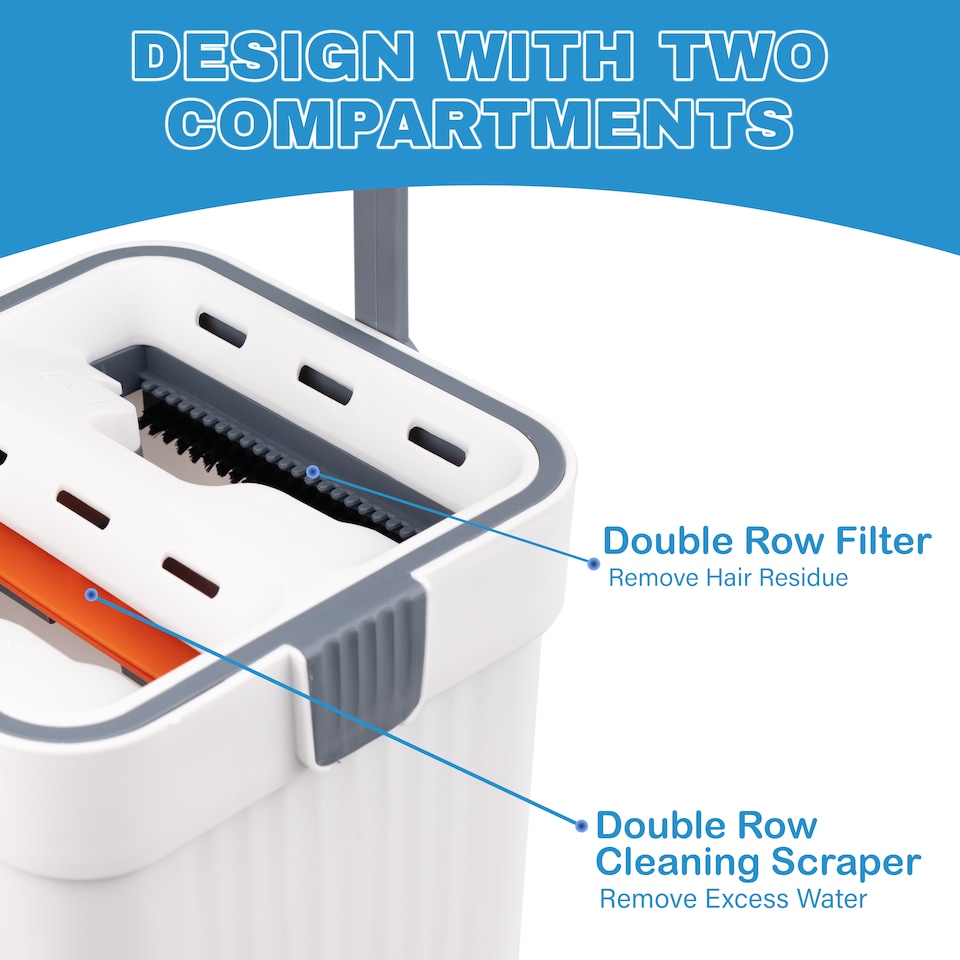 image 1 of 360 Flat Mop & Bucket Set Squeeze Dry Microfibre Floor Cleaner with 2 Refill Pads