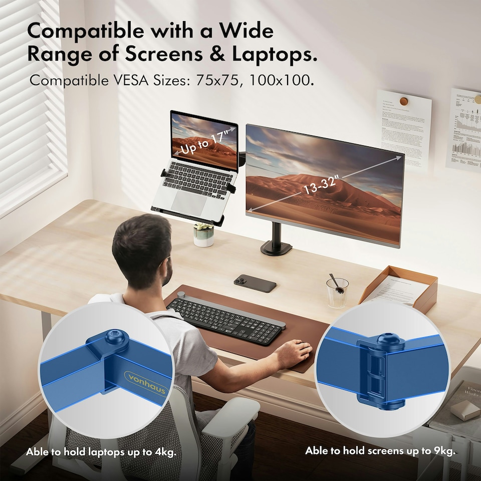 image 1 of VonHaus Monitor Stand with Laptop Tray for 13-32" Screen