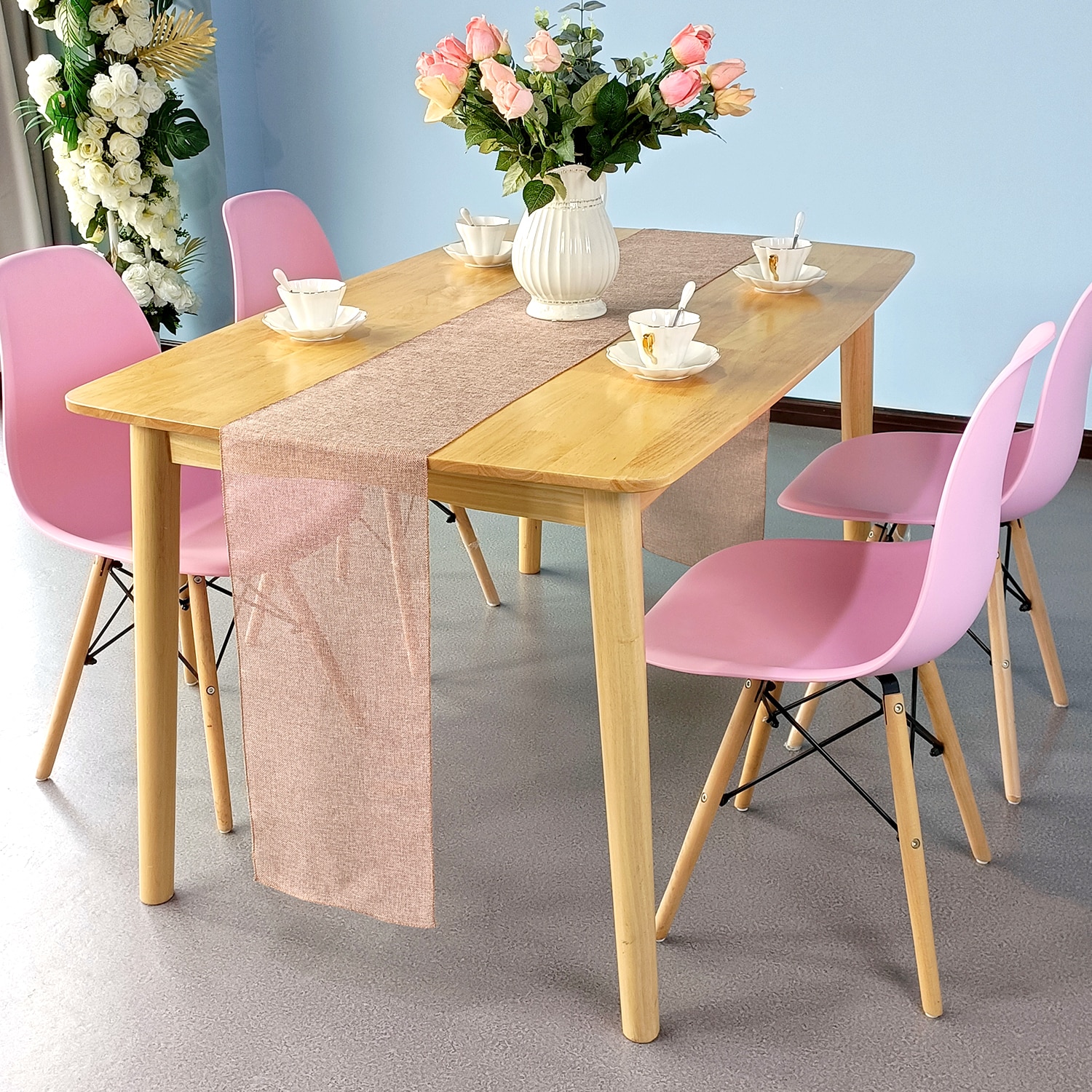 Neel Blue Hessian Table Runner, 29cm x 275cm Jute Fabric Dining Tableware in Dusty Pink | Size: 29 cm x 275 cm