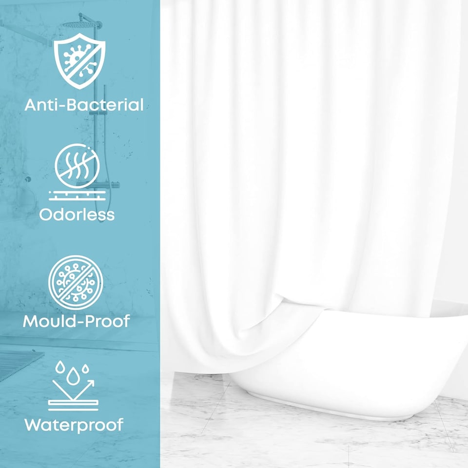 image 1 of White Polyester Shower Curtain 200 x 200 cm