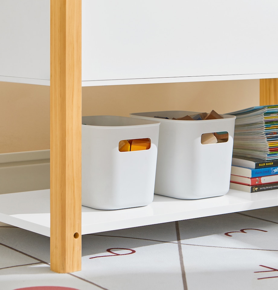 image 1 of SoBuy Children's Bookcase with 4 Compartments & Bottom Shelf, White/Natural, 33.5x16.5x17.7 inches, 12.8 kg - KMB35-W