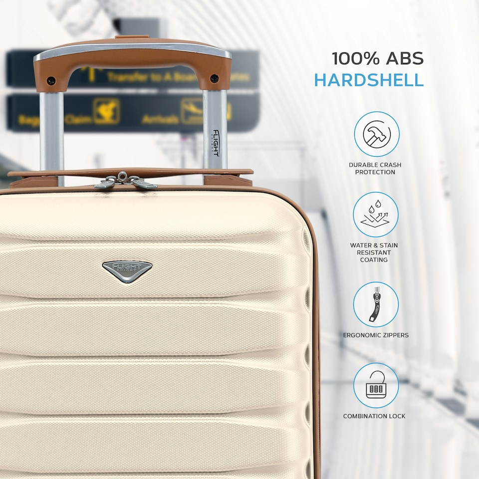 image 1 of 40x30x20cm Wizz Air & Vueling Maximum Size Free Cabin Carry On Lightweight 4 Wheel ABS Hard Case Suitcases Cabin Carry On Hand Luggage | Cream | Cream | Cabin Bag