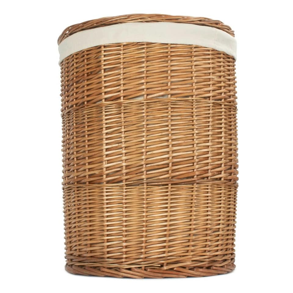 image 1 of Large Light Steamed Round Laundry Baskets with White Lining | White | White