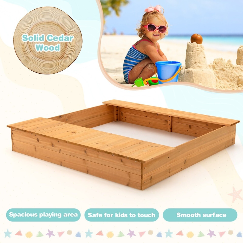 image 1 of COSTWAY Covered Kids Sandbox Kids Wooden Sandbox Outdoor Children Play Station