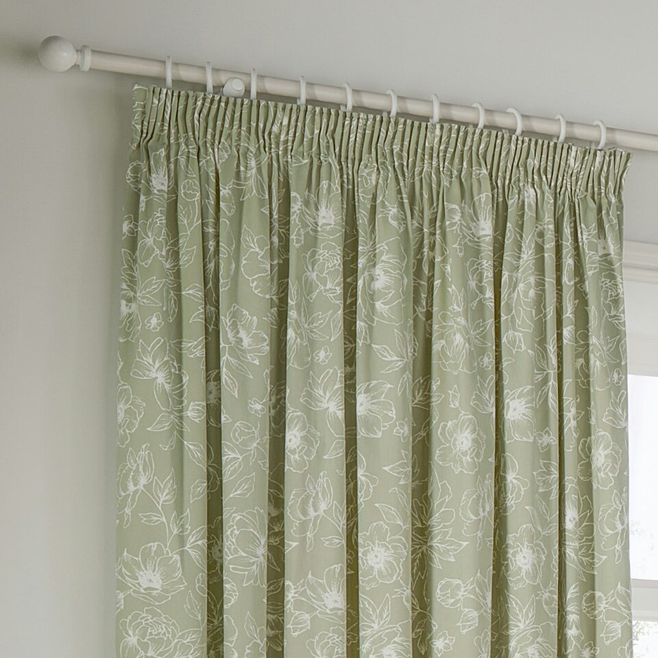image 1 of Wylder Bella Floral Sage Pencil Pleat Curtains 229 x 183cm Green | Sage Green