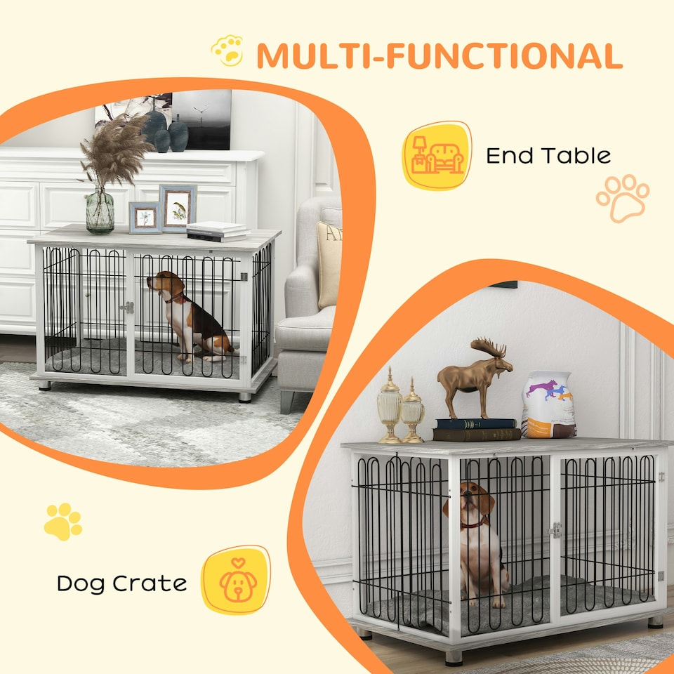image 1 of PawHut Dog Crate Furniture End Table w/ Soft Washable Cushion, Lockable Door