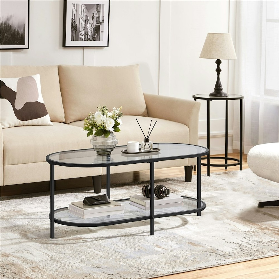 image 1 of Yaheetech Tempered Glass Oval Coffee Table