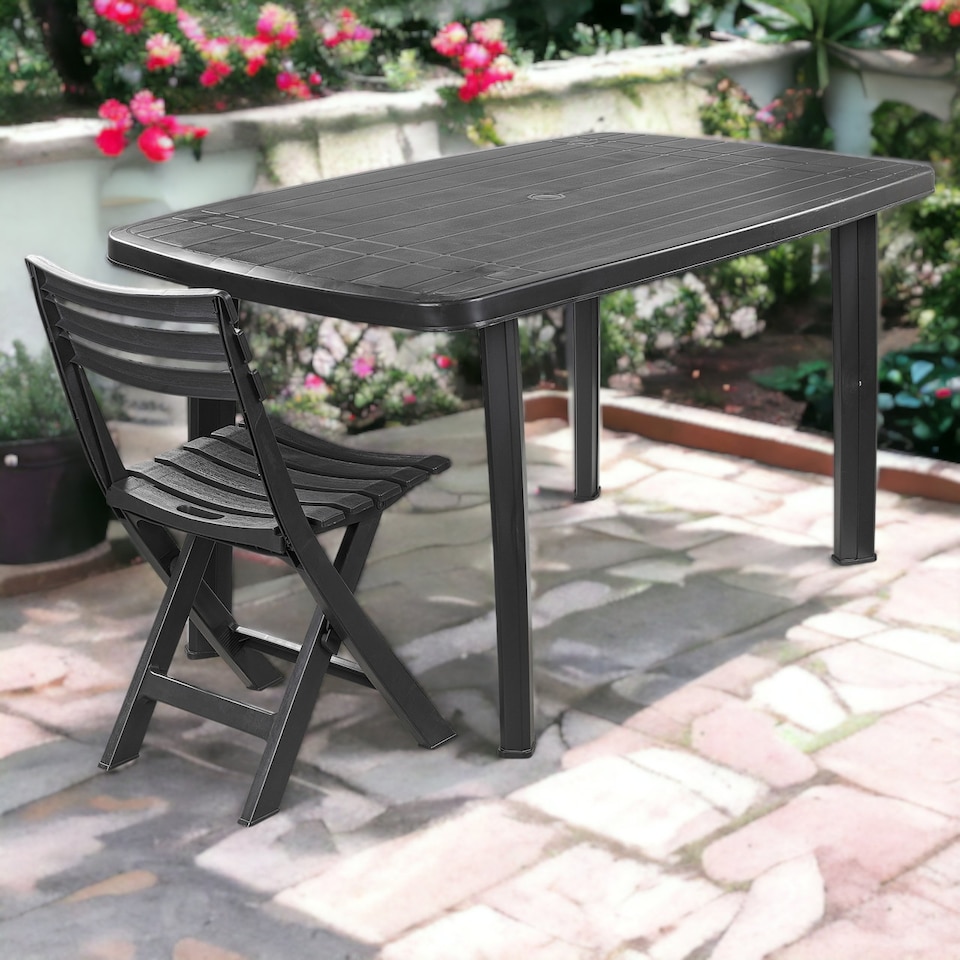 image 1 of Plastic Large Outdoor Dining Garden Table | Black | 1