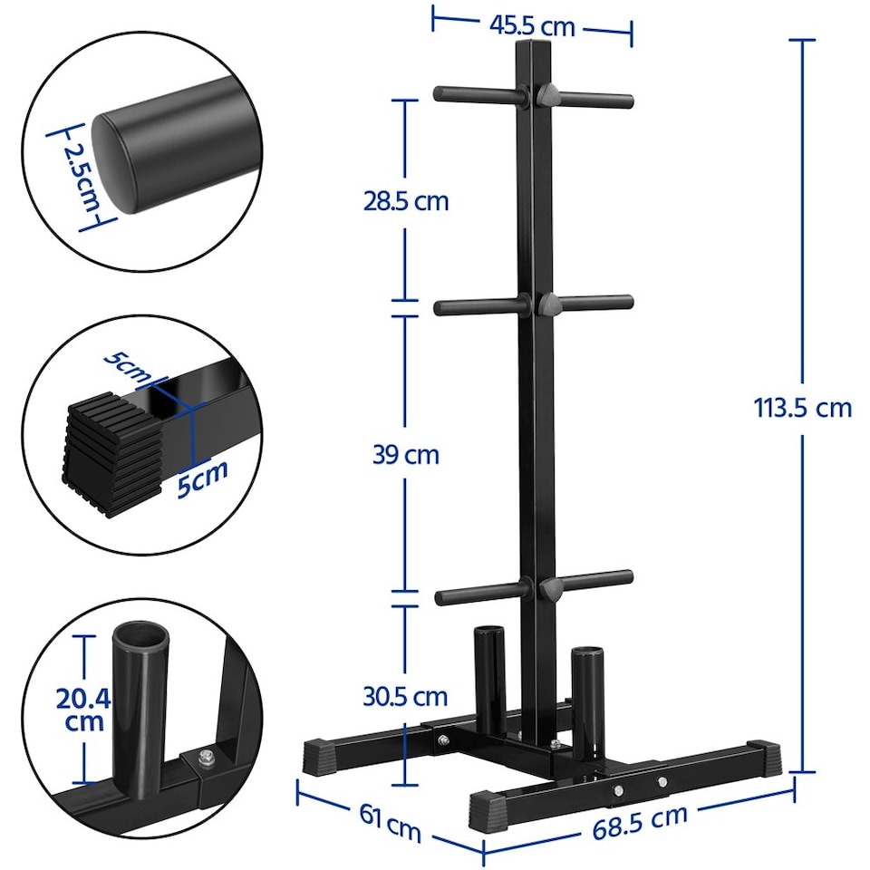 image 1 of Yaheetech Weight Plate Storage with 2 Barbell Bar Holders Black