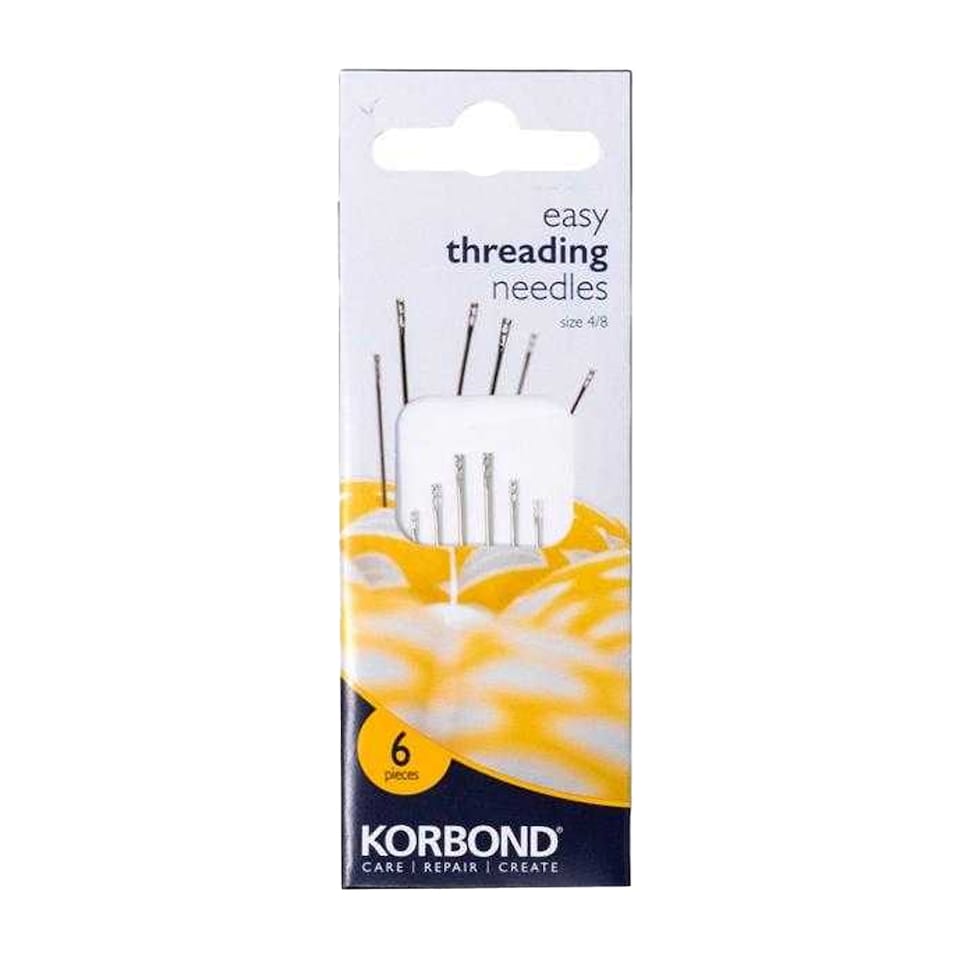 Korbond Self Threading Sewing Needles (Pack of 6) | Grey | Steel | 1