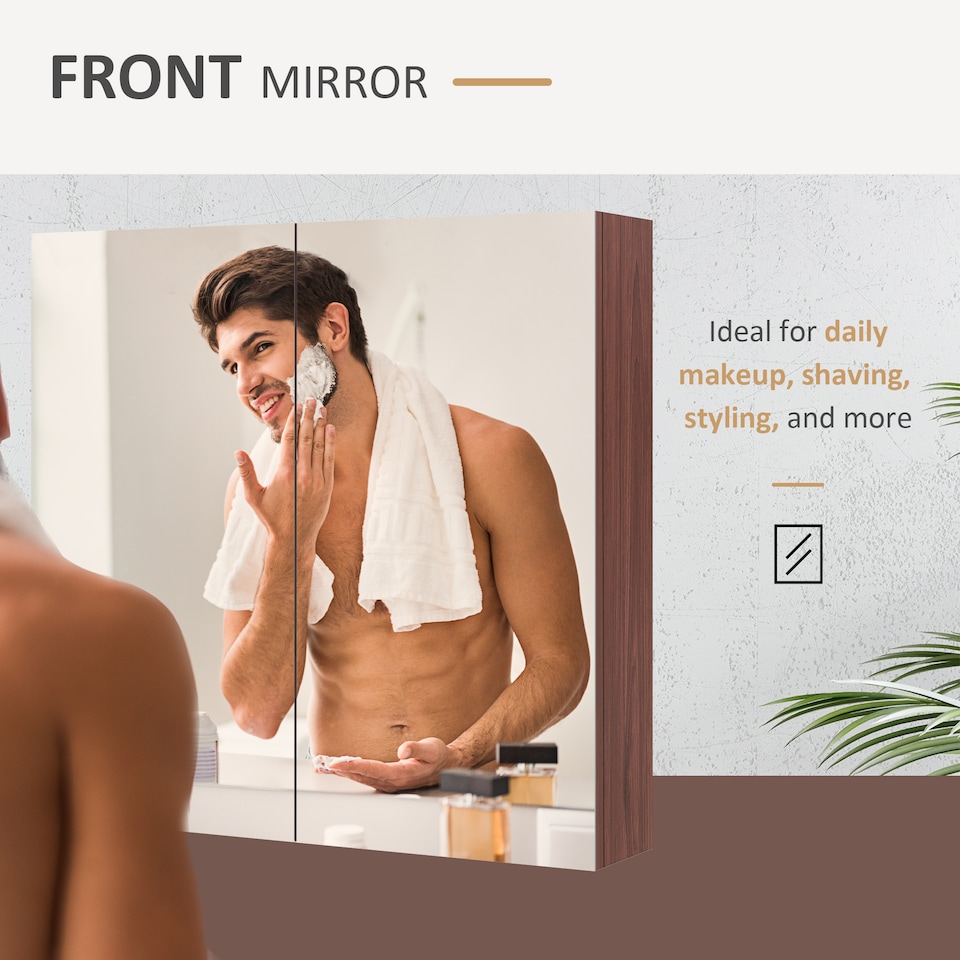 image 1 of kleankin Double Door Bathroom Mirror Cabinet, Wall Mounted Bathroom Storage Cabinet, Soft Closing, 63L x 60Hcm