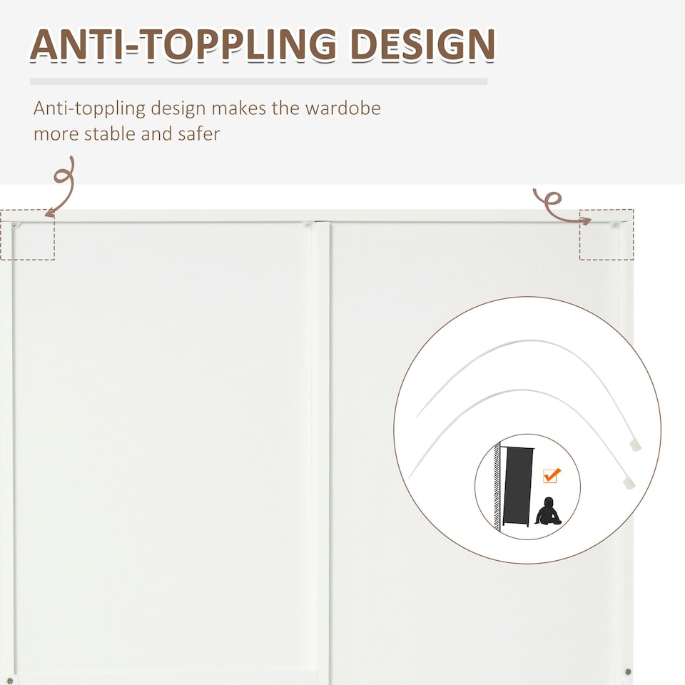 image 1 of HOMCOM 2-Door Wardrobe w/ Adjustable Shelf 3 Drawers for Bedroom, 180cm, White