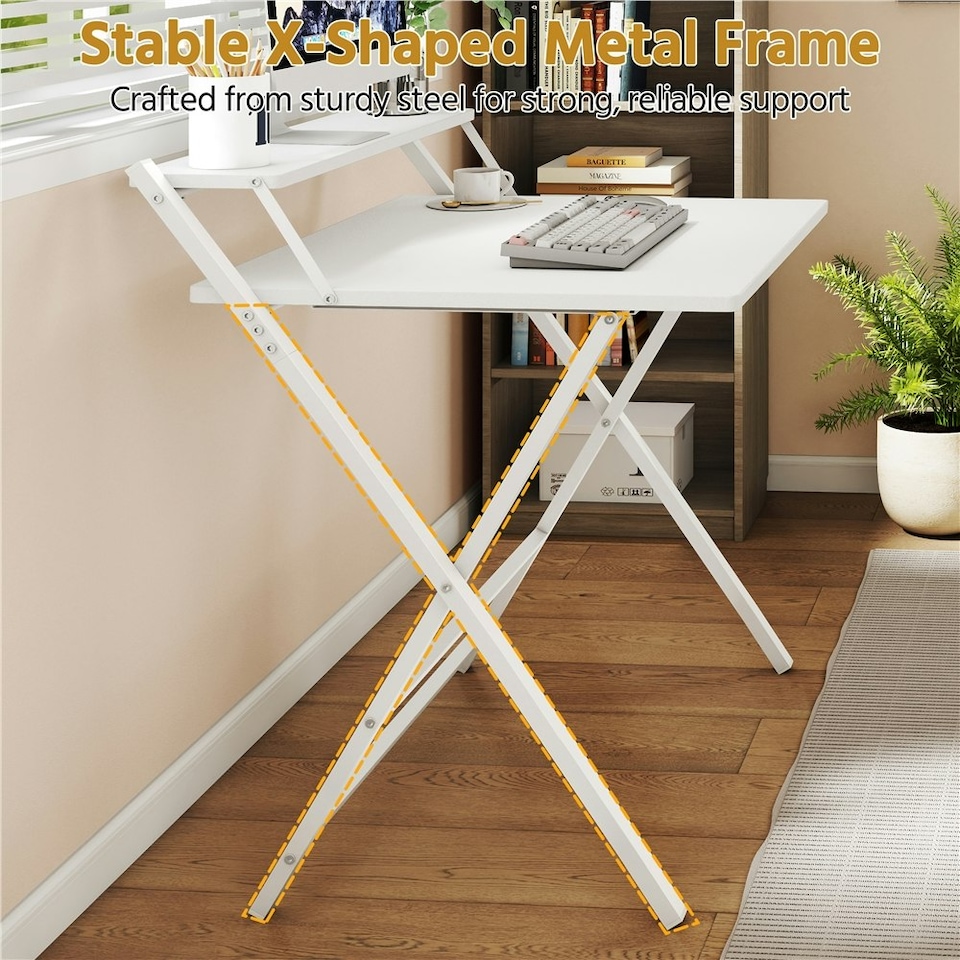 image 1 of Yaheetech 2-Tier Foldable Computer Desk w/ Monitor Shelf