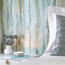 Zurich Metallic Wallpaper in Turquoise and Metallic Gold Multi