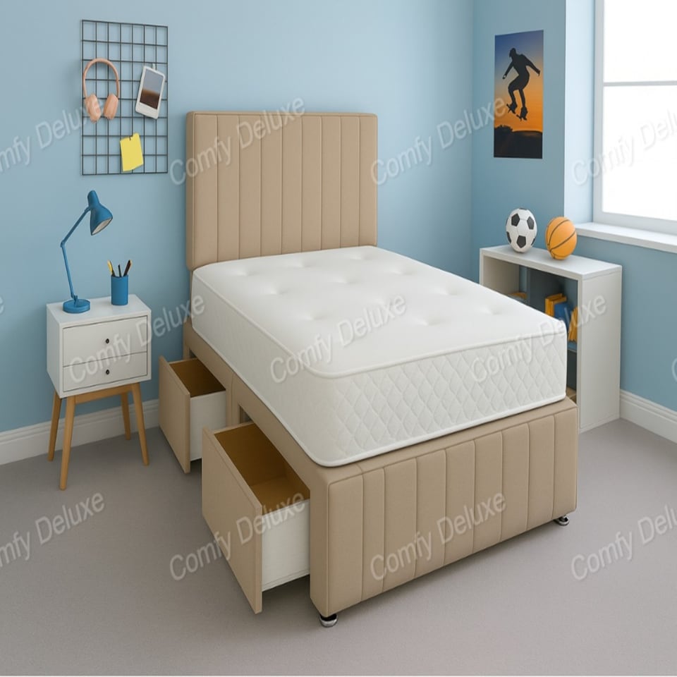 Mink Plush 3ft Single  Divan Bed Set Headboard & Footboard - No Drawers