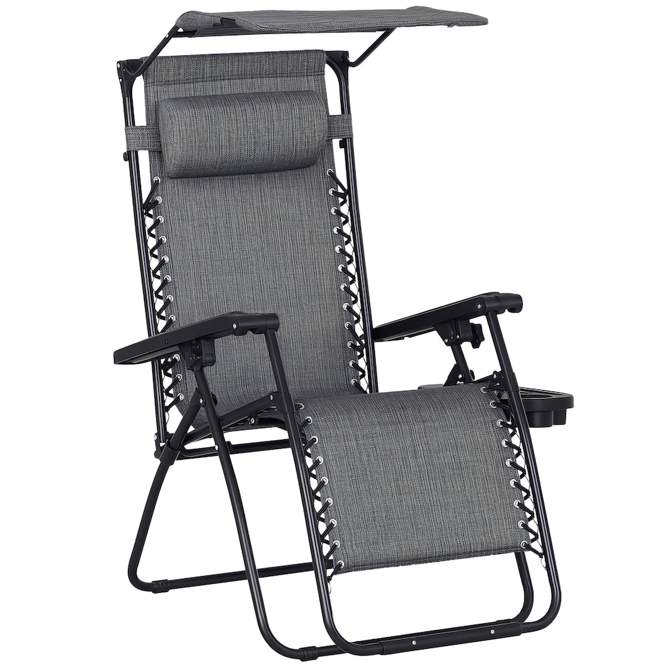 image 1 of Outsunny Zero Gravity Chair Adjustable Patio Lounge w/ Cup Holder Light Grey