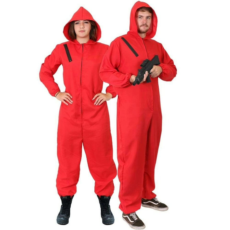 image 1 of Adults Red Jumpsuit with Hood Costume + Salvador Mask | Red | XL