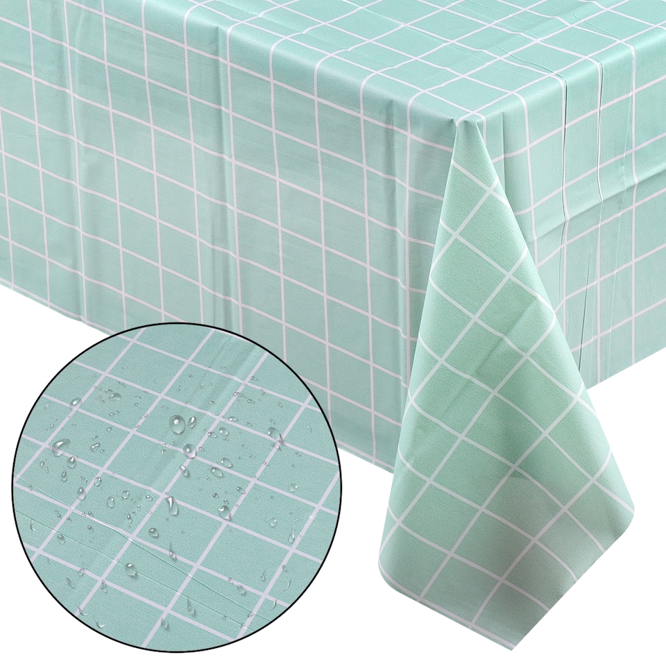 image 1 of Checkered Rectangular Tablecloth, PVC Plastic Table Cover - 137x180cm