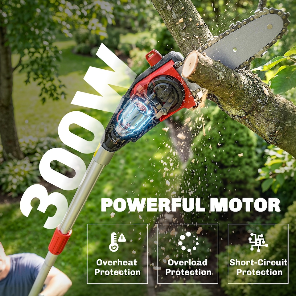 image 1 of Outsunny Cordless Pole Chainsaw, 1.94m/2.56m Electric Chainsaw | Black | Black | 194-256L x 13W x 19H cm