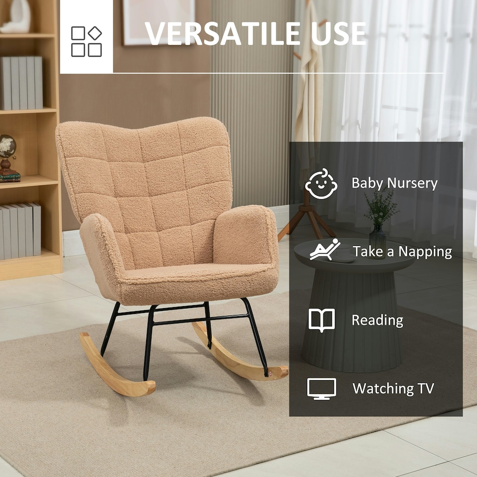 image 1 of HOMCOM Wingback Rocking Chair for Nursing w/ Steel Frame Light Brown