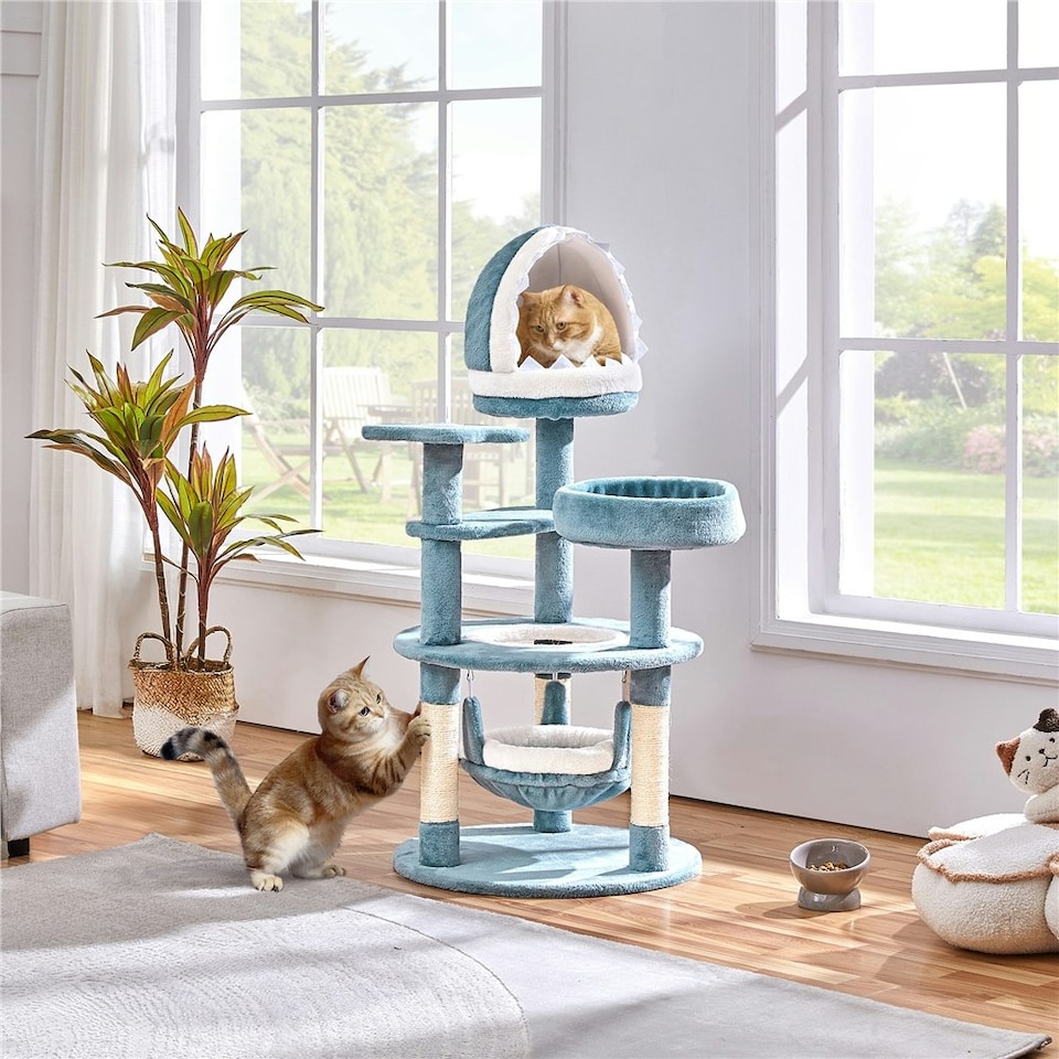 image 1 of Yaheetech 115 cm Ocean-themed Cat Tree Blue/White