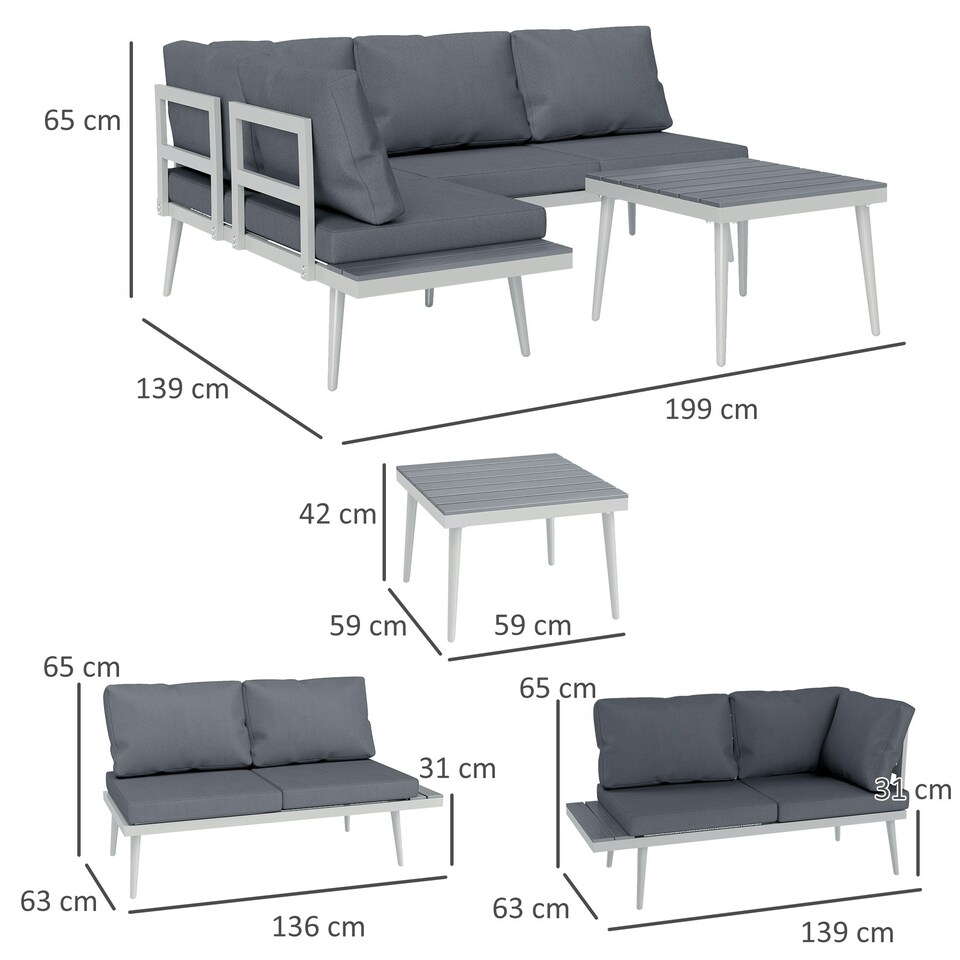 image 1 of Outsunny 3 Piece Garden Furniture Set with 5-Level Adjustable Lounger, Grey Grey | Grey
