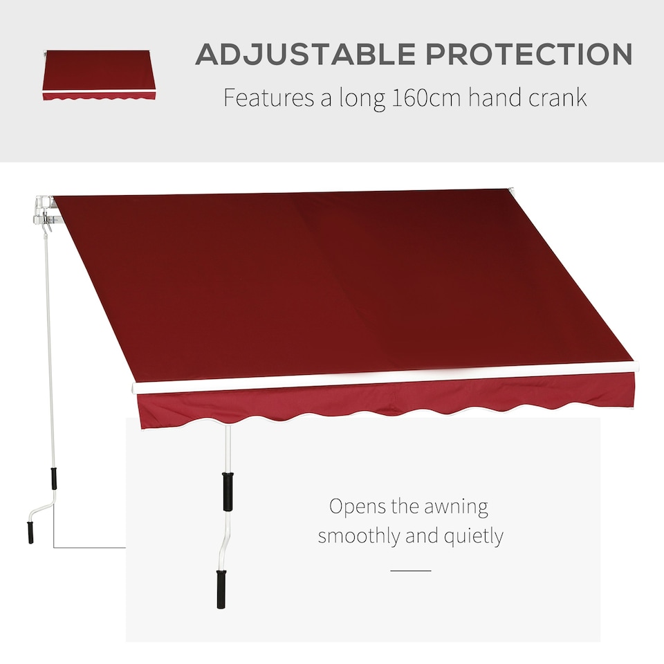 image 1 of Outsunny 2.5m x 2m Garden Patio Manual Awning Canopy w/ Winding Handle Red 