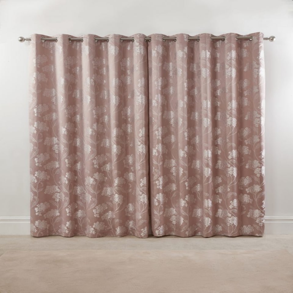 image 1 of English Garden Lined Eyelet Jacquard Curtains 116cm x 137cm Blush Pink | Pink | Pink