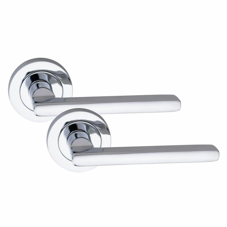 image 1 of Golden Grace Leon Design Bathroom Classic Door Handles Set in Polished Chrome with Thumbturn and Mortise Lock Chrome